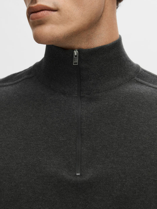 SELECTED HOMME Half Zip Jumper DARK GREY
