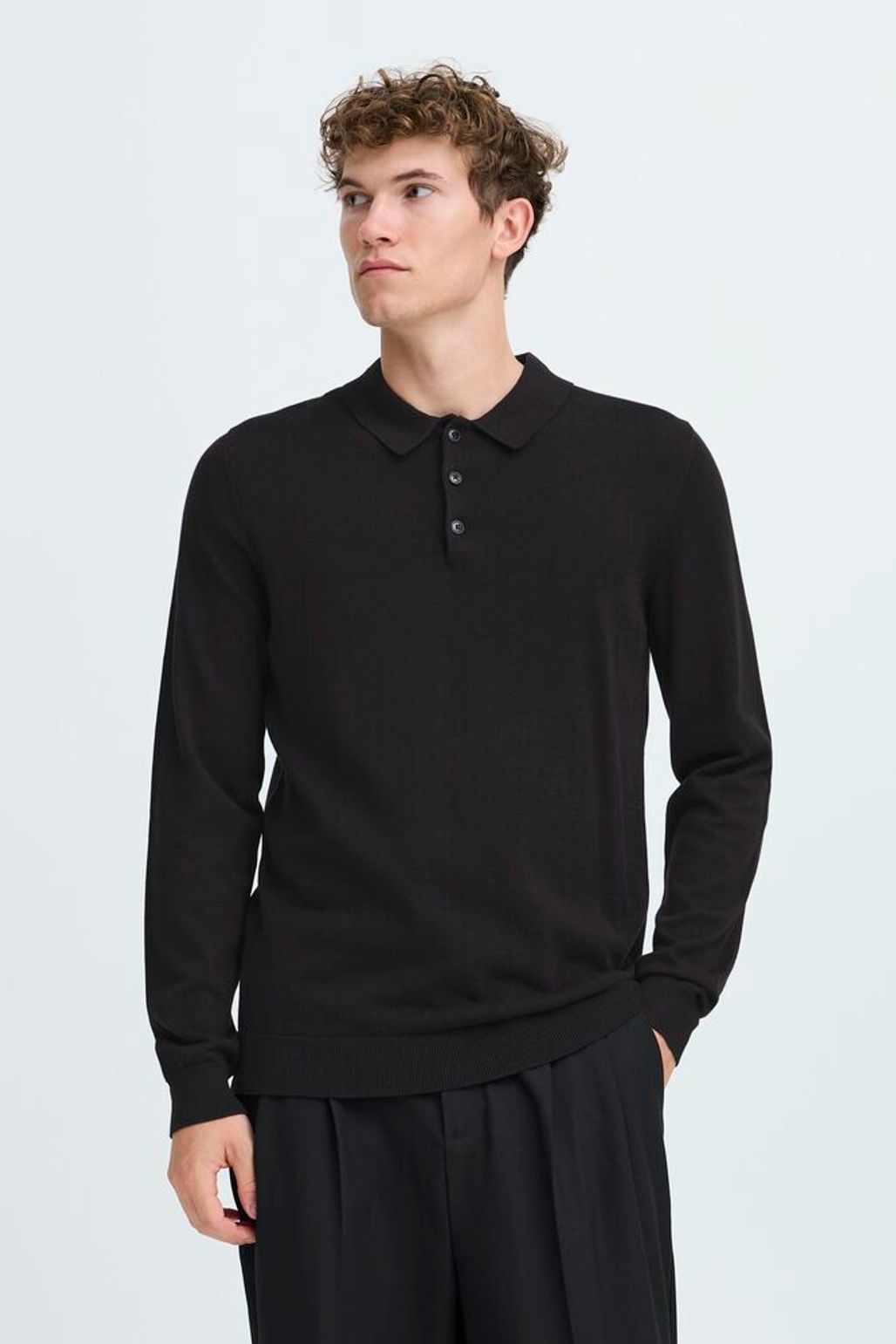 CASUAL FRIDAY Black Long Sleeve Polo
