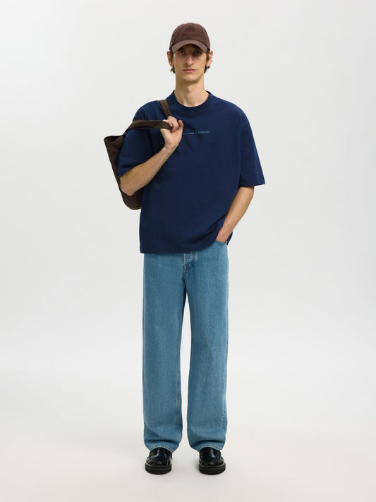 SELECTED Blue Relax Fit Graphic T-Shirt