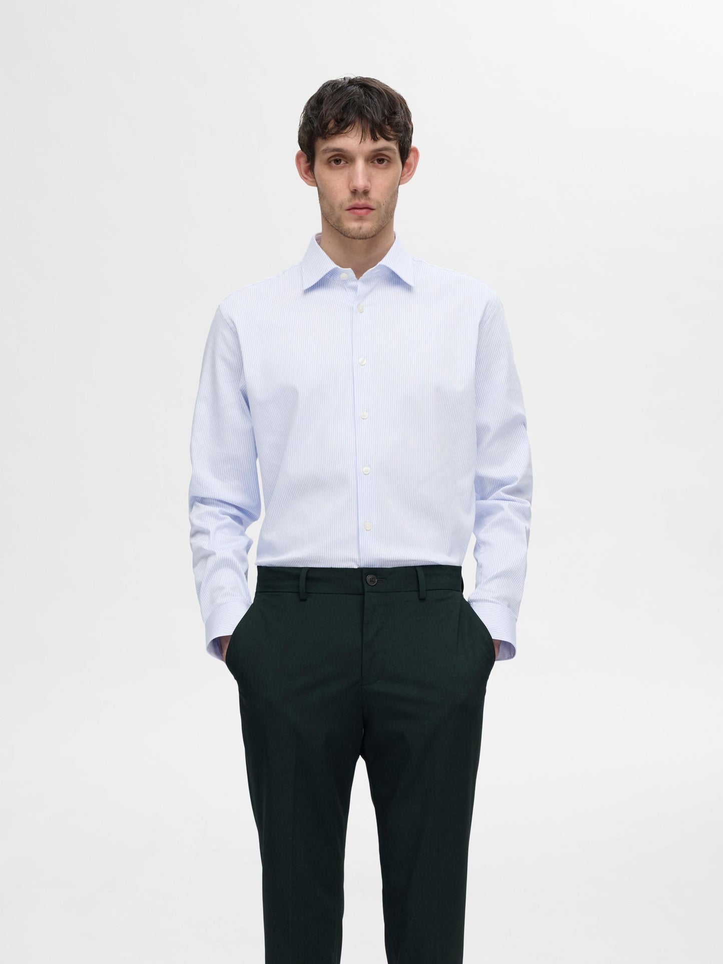 SELECTED HOMME Performance Stripe Dress Shirt WHT BL