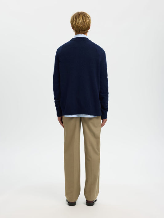 SELECTED HOMME Navy Wool Crew Neck Knit