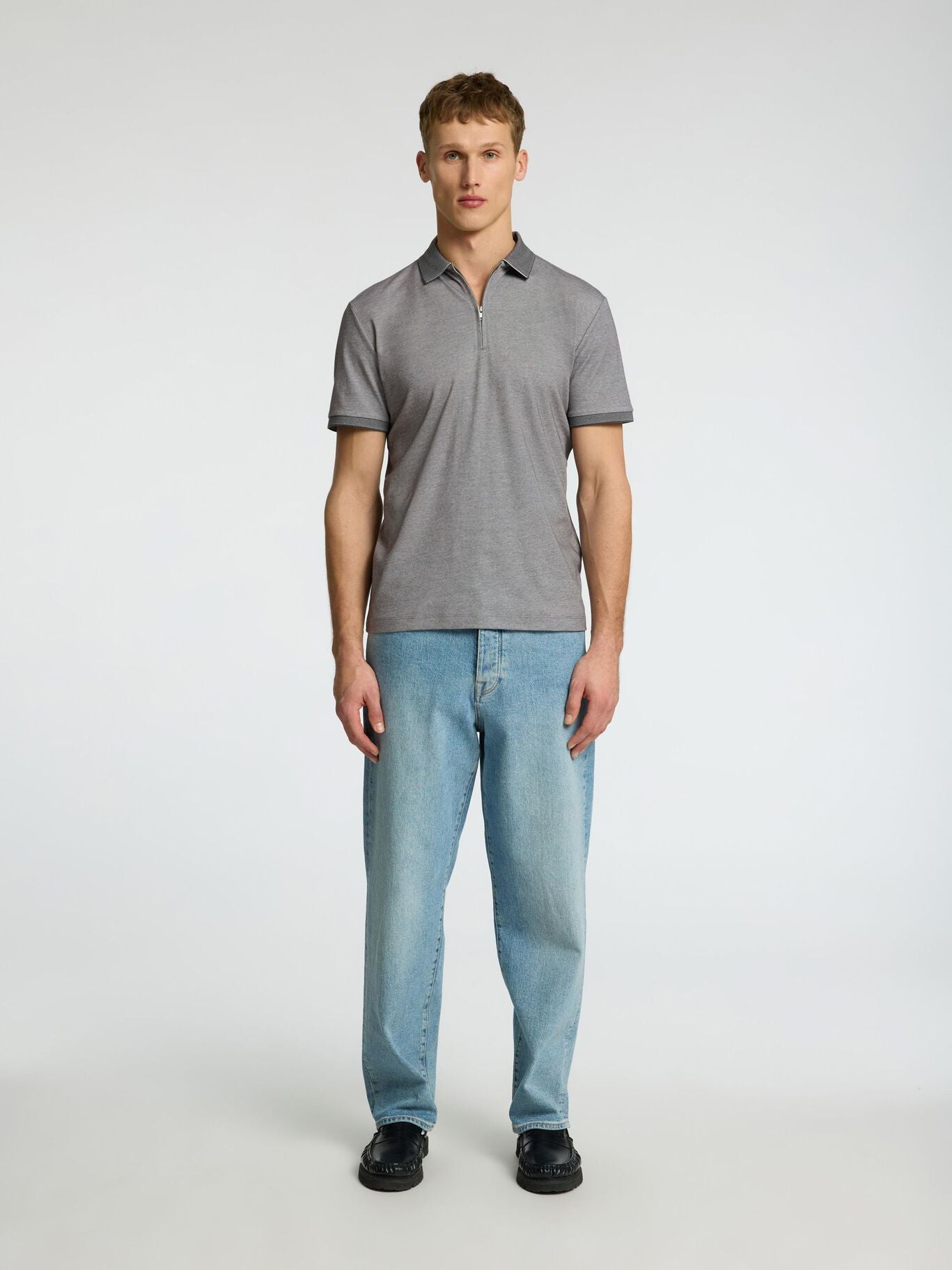 SELECTED HOMME Zip Polo GREY