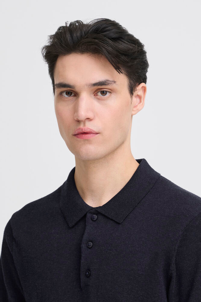CASUAL FRIDAY Navy Knitted Slim Fit Polo