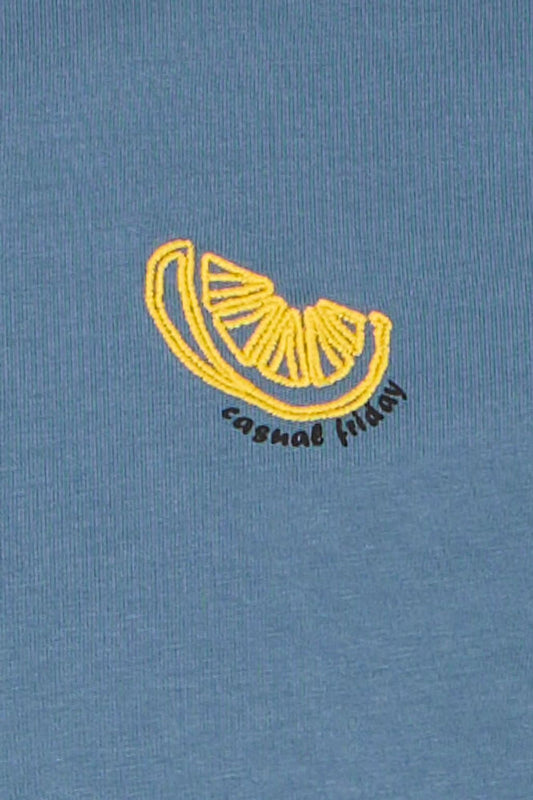 CASUAL FRIDAY Blue Embroidery T-Shirt