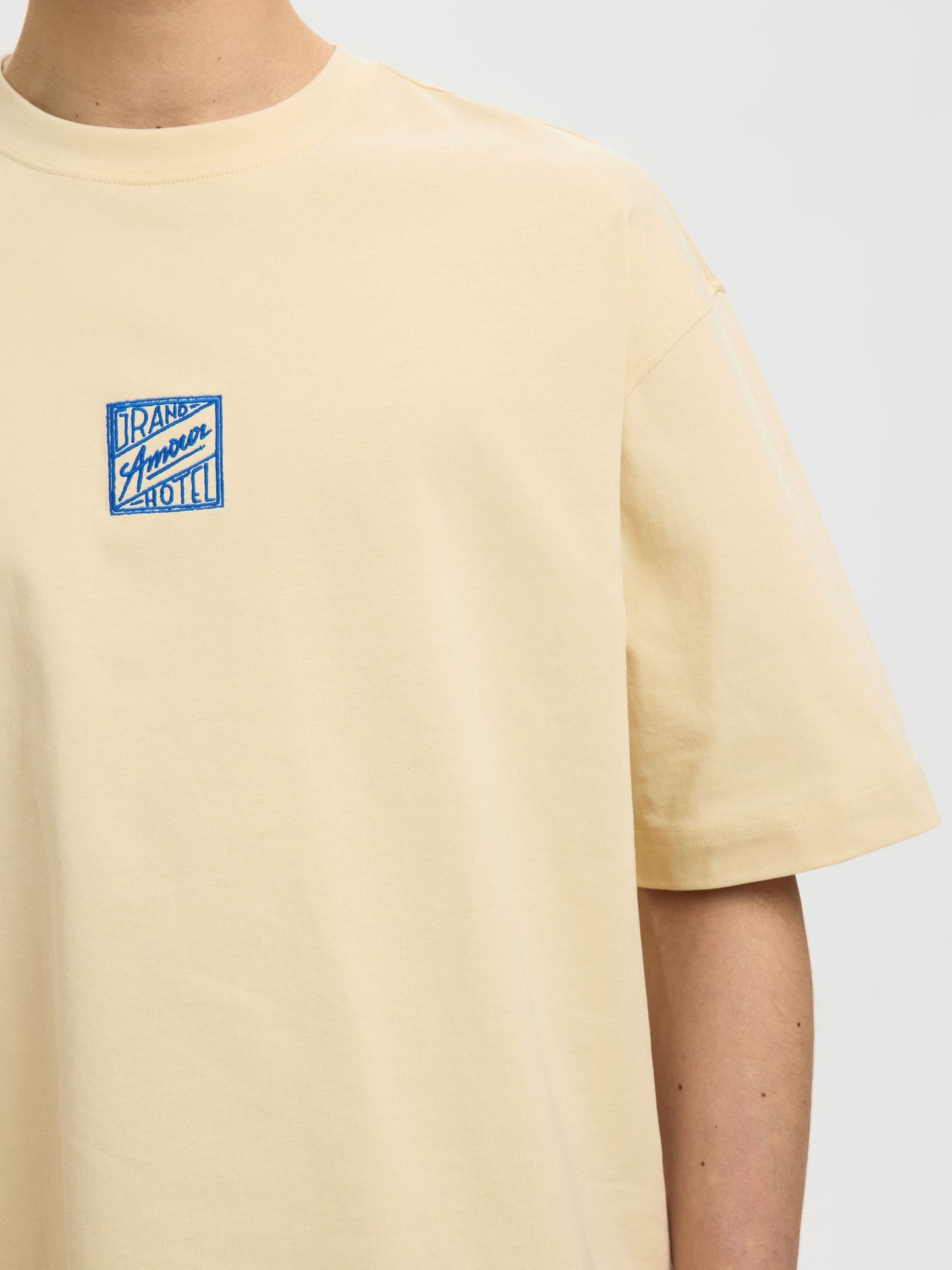 SELECTED Sand Front & Back Embroidered Tee