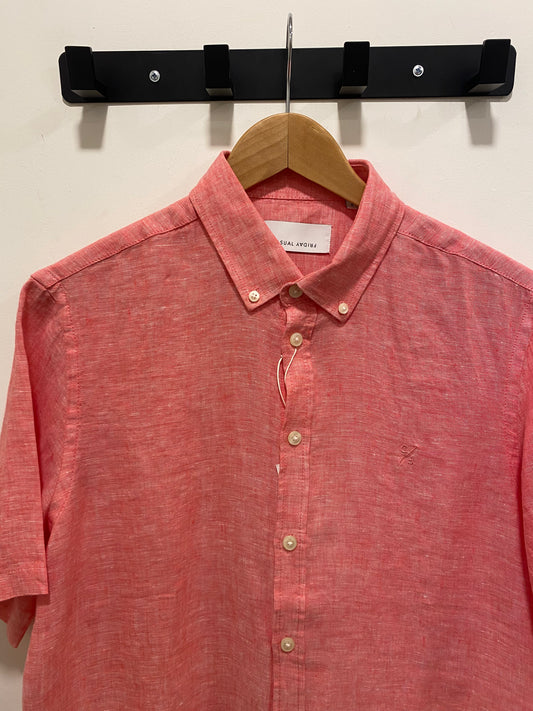 CASUAL FRIDAY Linen Short Sleeve Shirt PINK