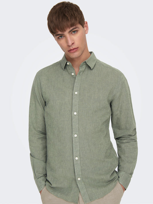 Only and Sons Linen Shirt Green