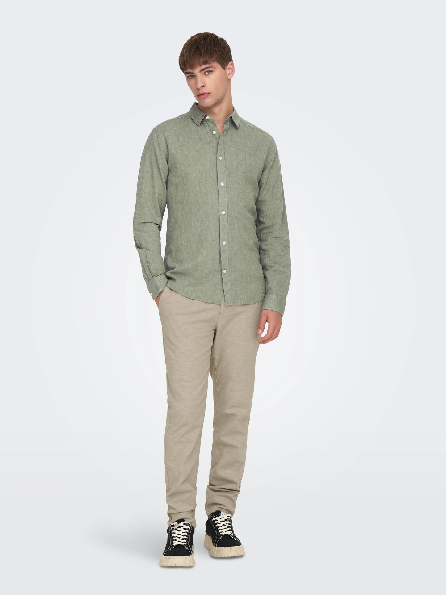 Only and Sons Linen Shirt Green