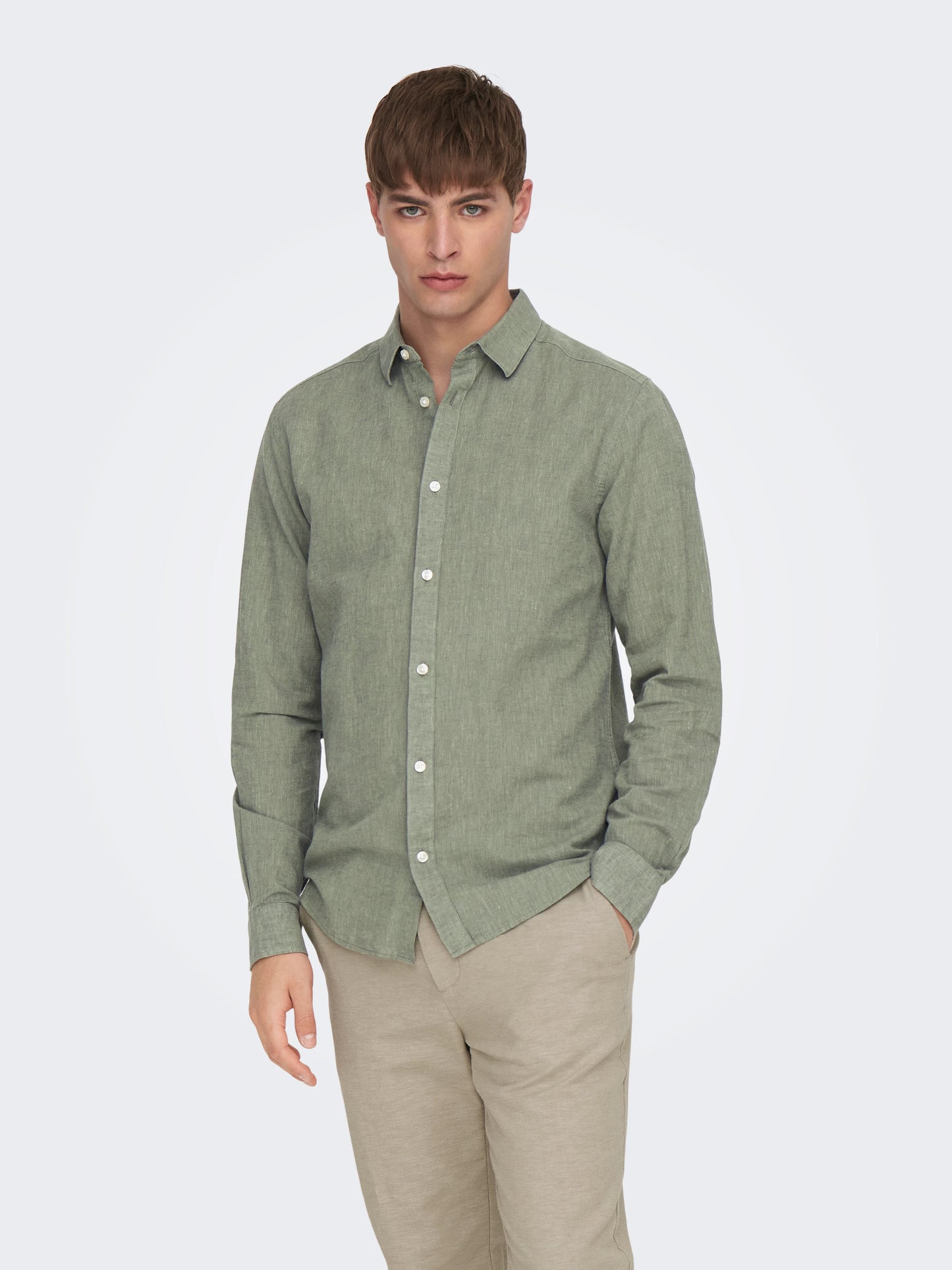 Only and Sons Linen Shirt Green