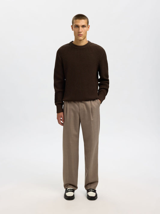 SELECTED Brown Structure Crew Neck Knit
