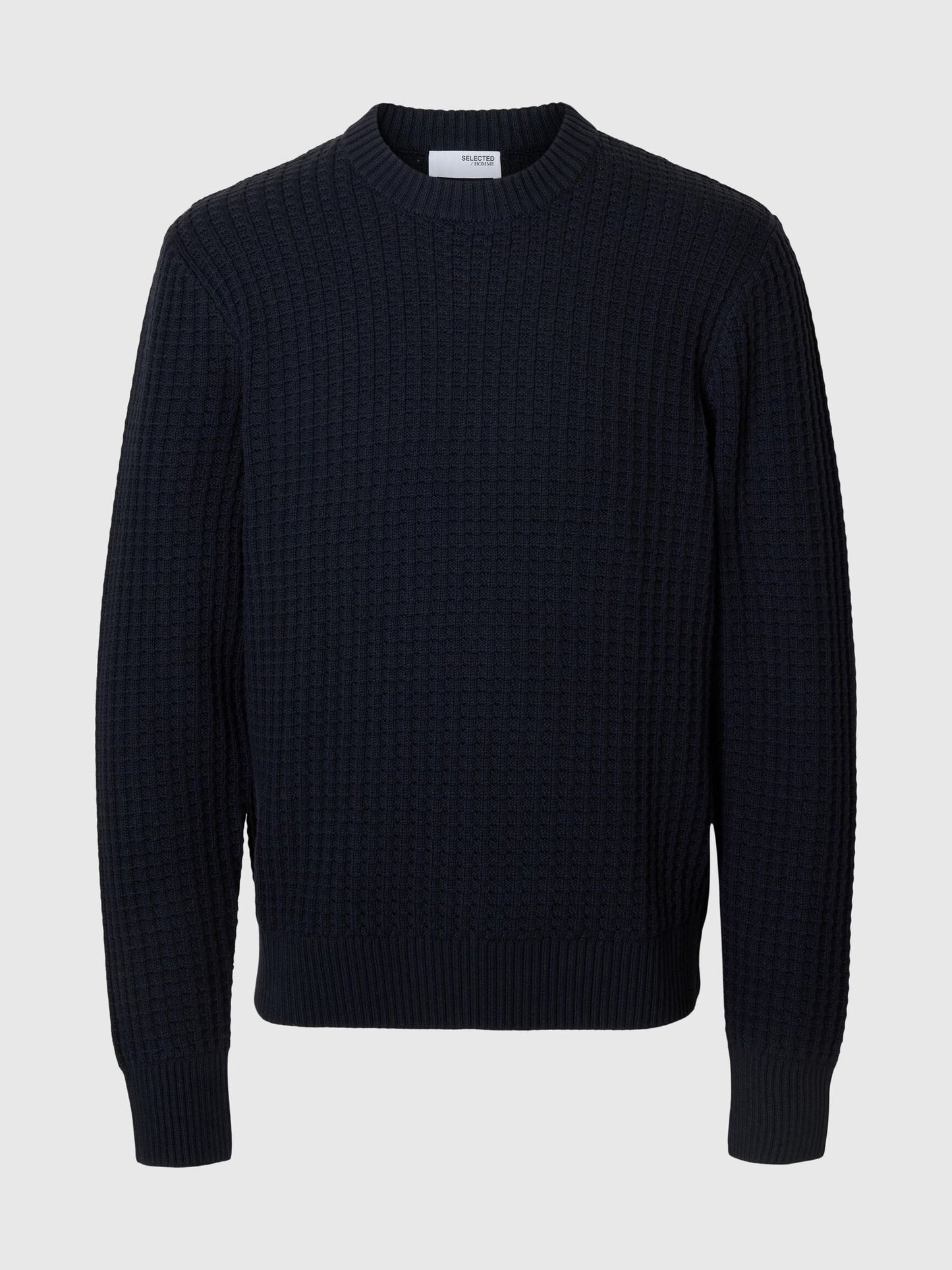 SELECTED Navy Structure Crew Neck Knit
