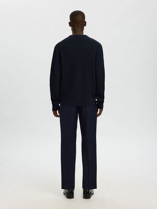 SELECTED Navy Structure Crew Neck Knit