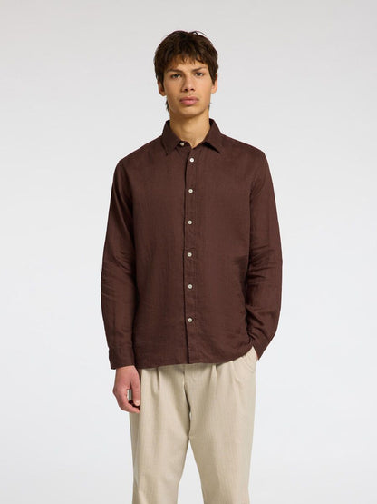 SELECTED HOMME Long Sleeve Linen Shirt BROWN