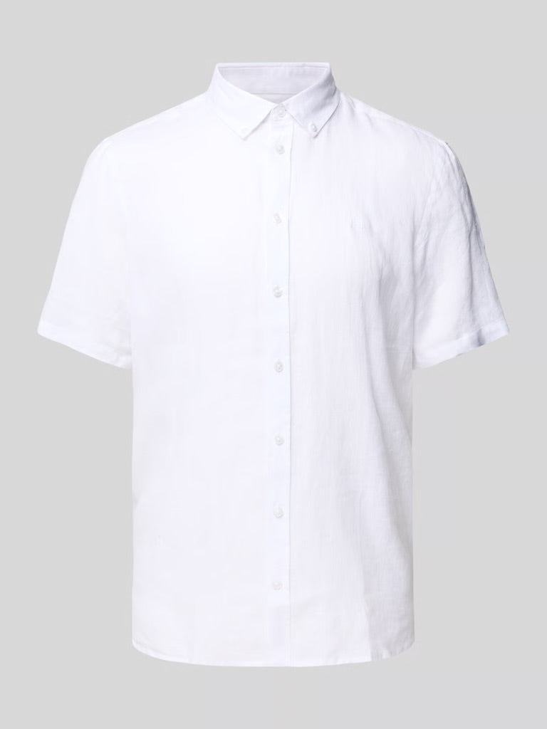 CASUAL FRIDAY Linen Short Sleeve Shirt WHITE