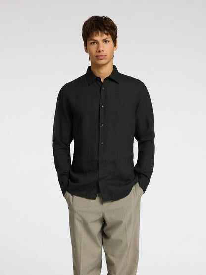 SELECTED HOMME Long Sleeve Linen Shirt BLACK