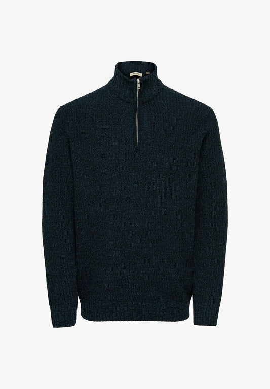 ONLY & SONS Navy Quarter Zip Sweater