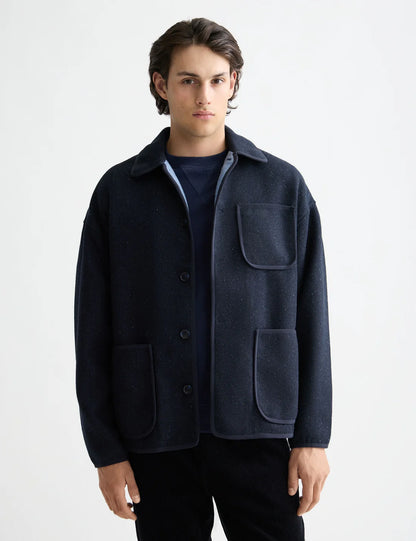 SCOTCH AND SODA Wool Blend Overshirt NAVY