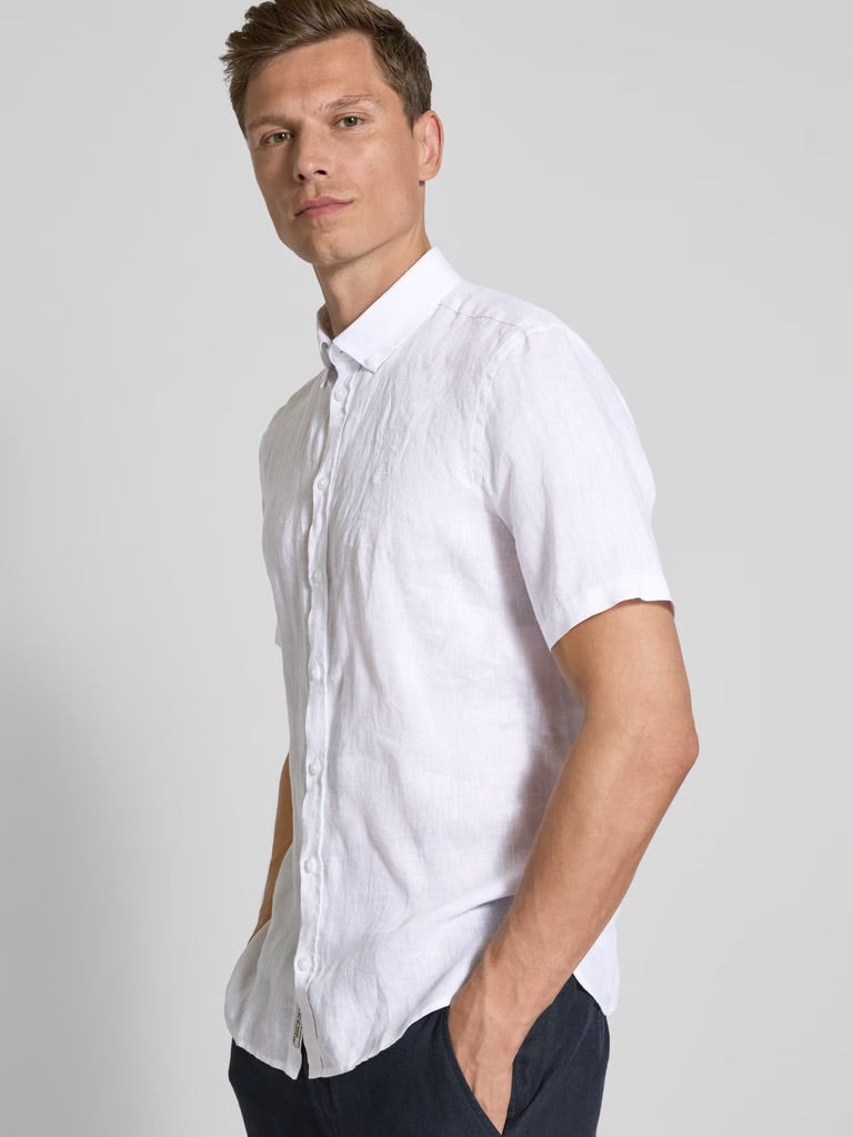 CASUAL FRIDAY Linen Short Sleeve Shirt WHITE