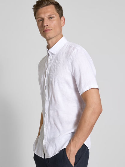 CASUAL FRIDAY Linen Short Sleeve Shirt WHITE