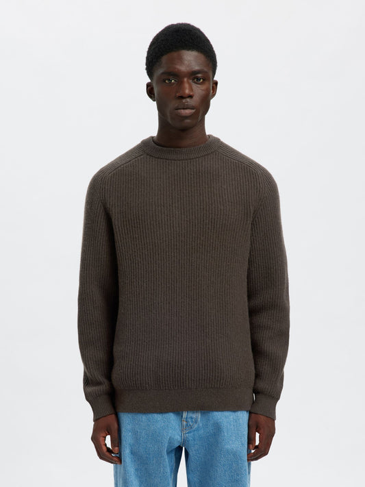 SELECTED HOMME Wool Blend Brown Jumper