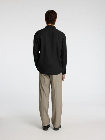 SELECTED HOMME Long Sleeve Linen Shirt BLACK