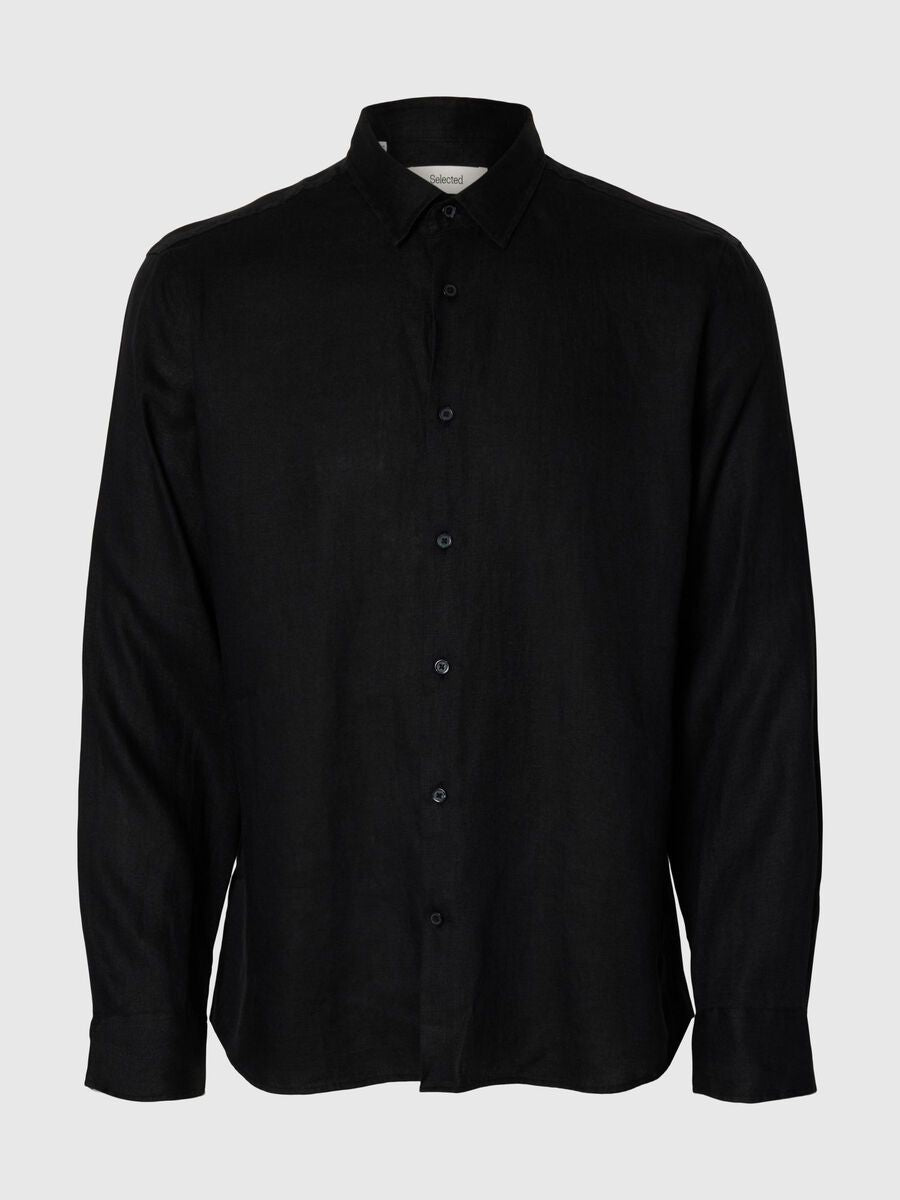 SELECTED HOMME Long Sleeve Linen Shirt BLACK