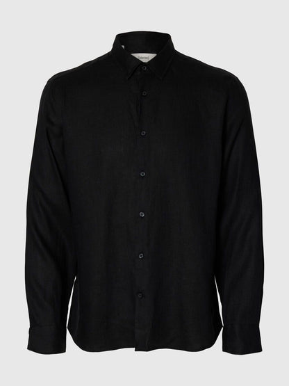 SELECTED HOMME Long Sleeve Linen Shirt BLACK