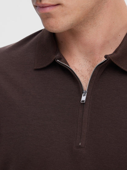 SELECTED HOMME BROWN ZIP POLO