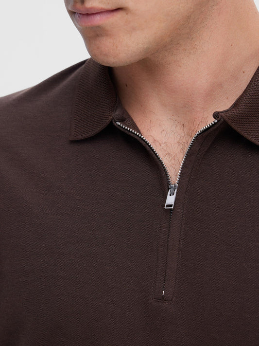 SELECTED HOMME BROWN ZIP POLO