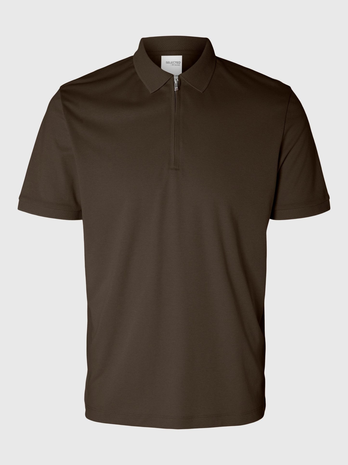 SELECTED HOMME BROWN ZIP POLO