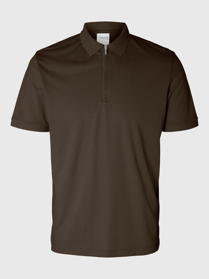 SELECTED HOMME BROWN ZIP POLO