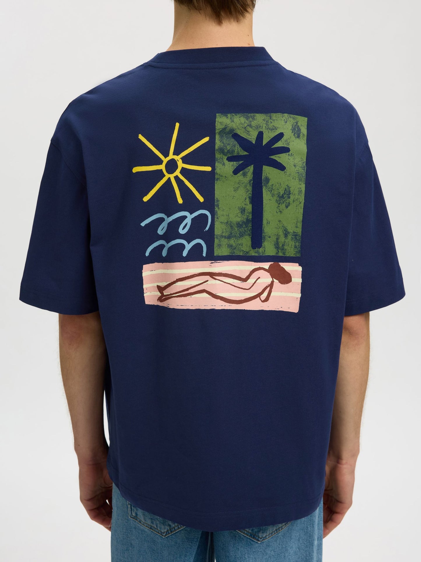 SELECTED Blue Relax Fit Graphic T-Shirt