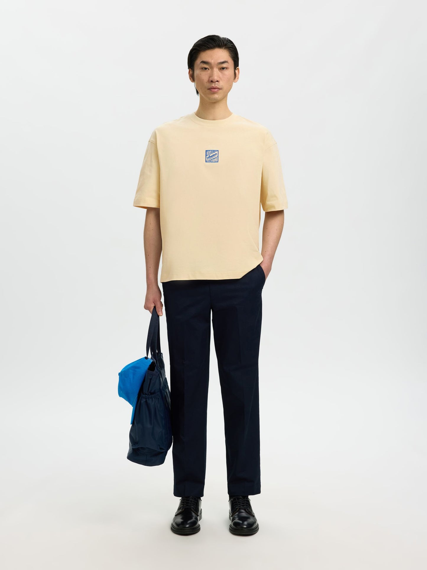 SELECTED Sand Front & Back Embroidered Tee