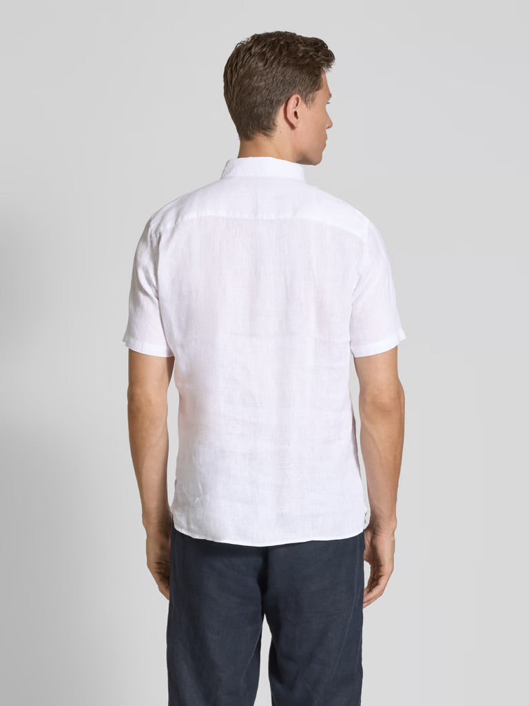 CASUAL FRIDAY Linen Short Sleeve Shirt WHITE