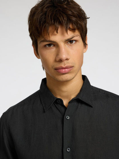SELECTED HOMME Long Sleeve Linen Shirt BLACK