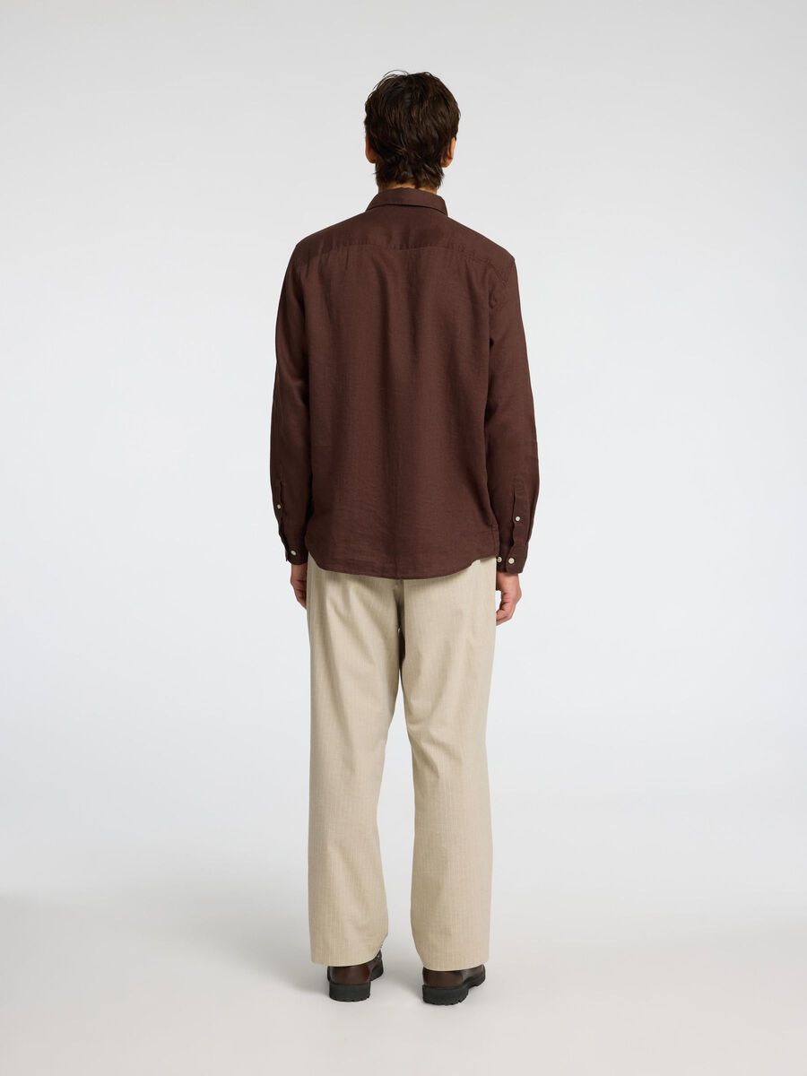 SELECTED HOMME Long Sleeve Linen Shirt BROWN