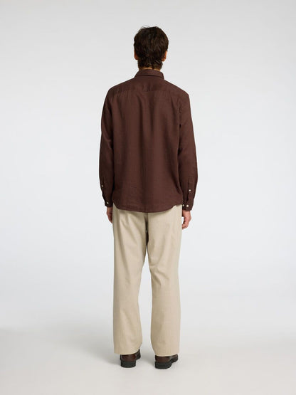 SELECTED HOMME Long Sleeve Linen Shirt BROWN