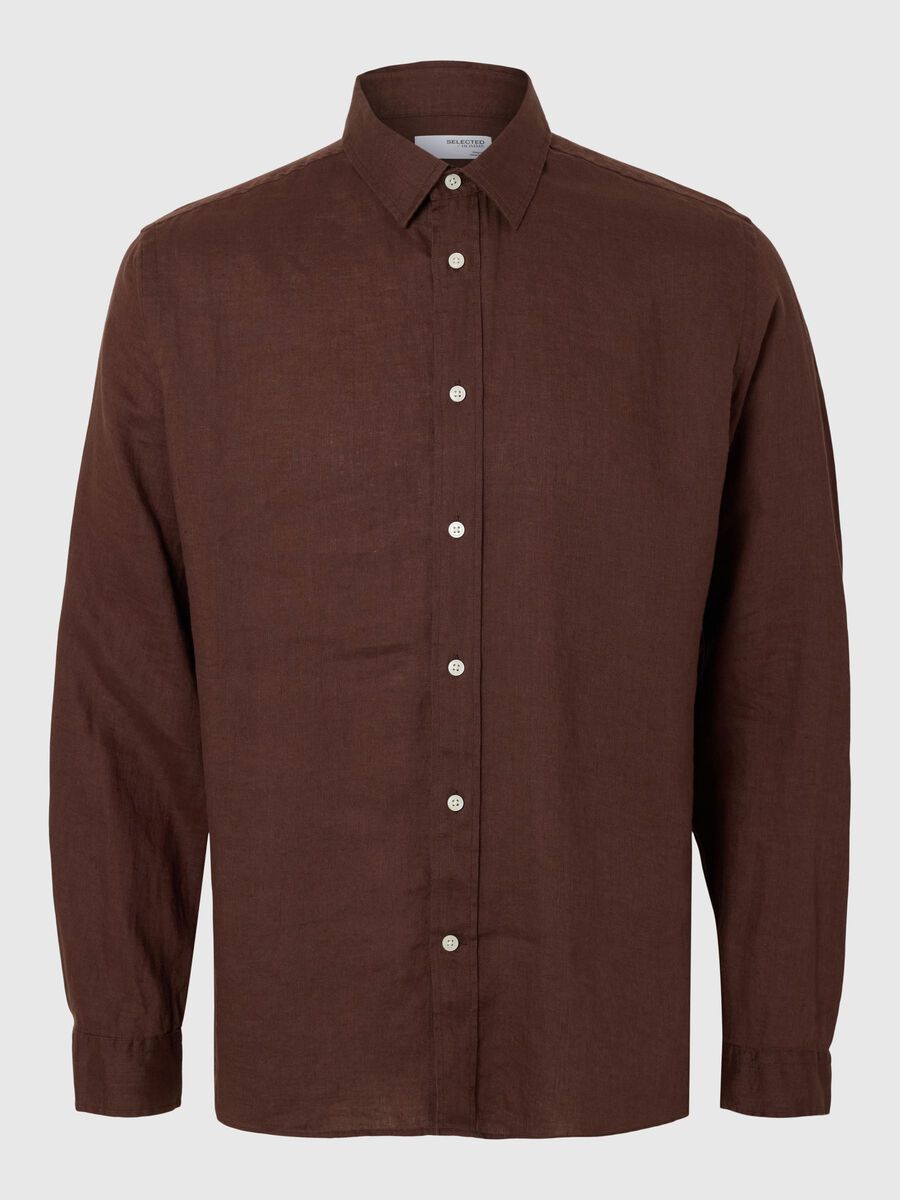 SELECTED HOMME Long Sleeve Linen Shirt BROWN