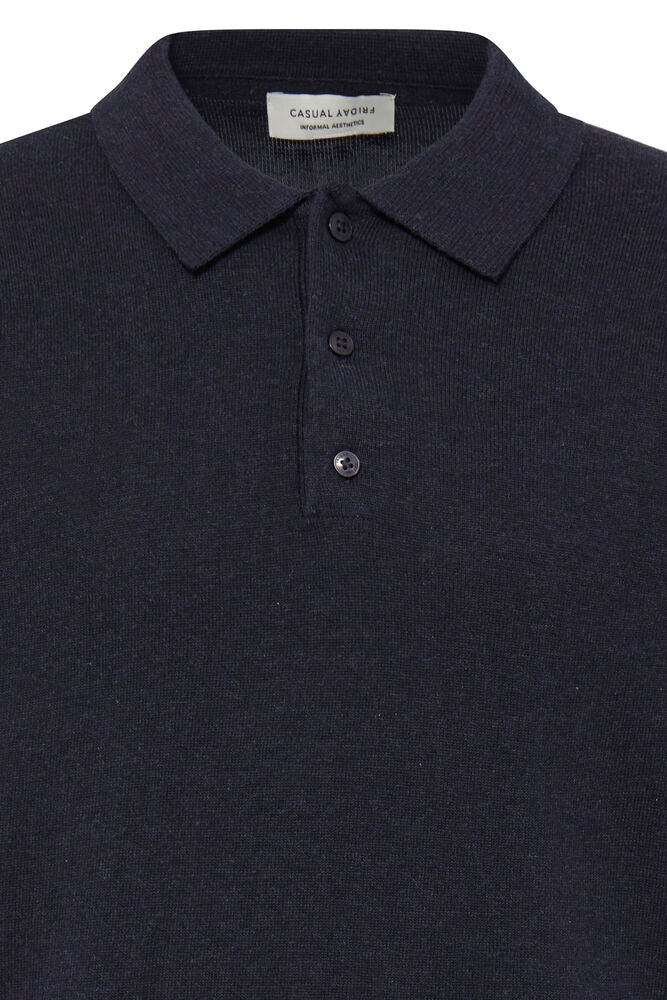 CASUAL FRIDAY Navy Knitted Slim Fit Polo