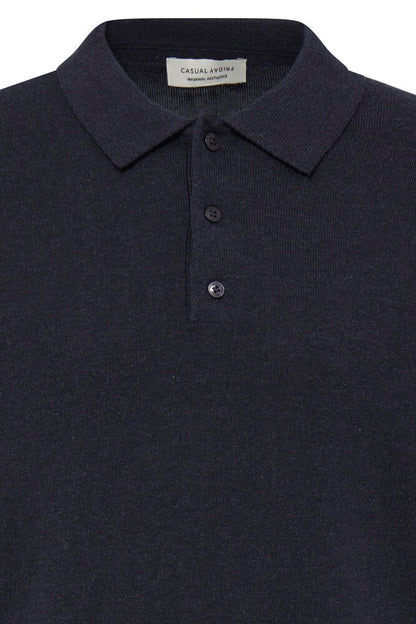 CASUAL FRIDAY Navy Knitted Slim Fit Polo
