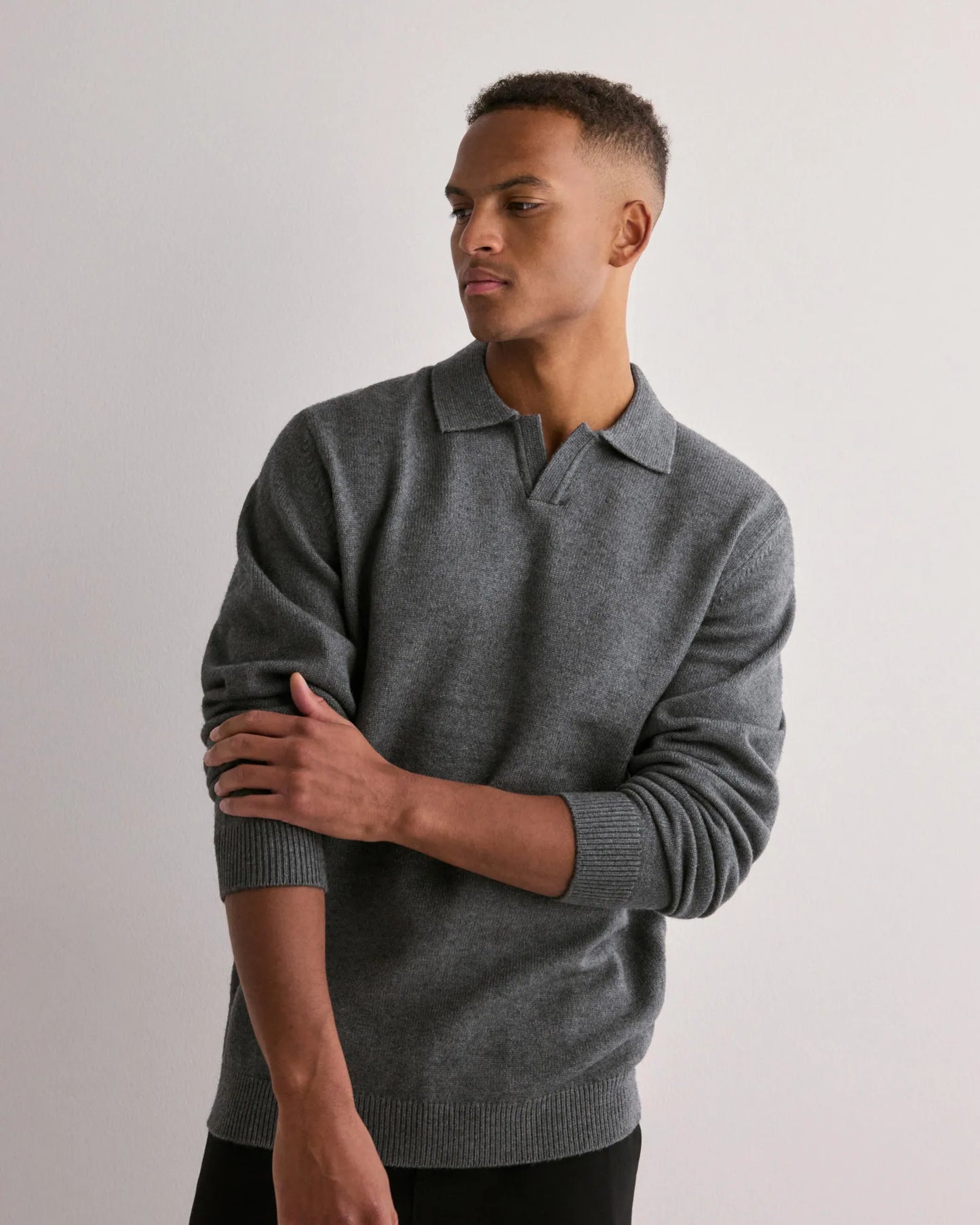 CASUAL FRIDAY GREY Karl Knit Long Sleeve Polo