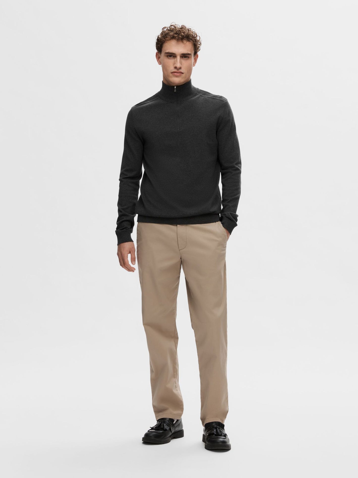SELECTED HOMME Half Zip Jumper DARK GREY