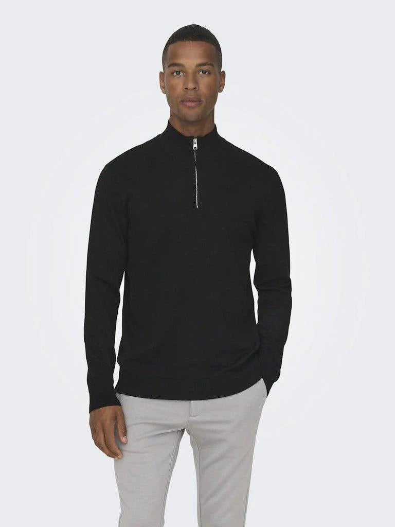 ONLY & SONS Black Half Zip Jumper