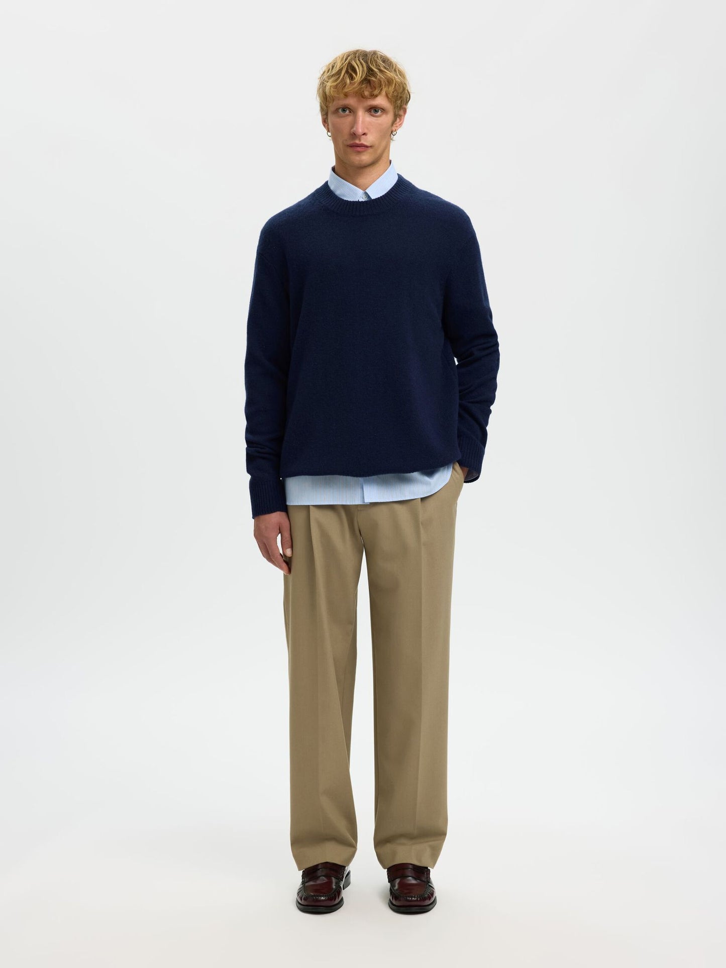 SELECTED HOMME Navy Wool Crew Neck Knit