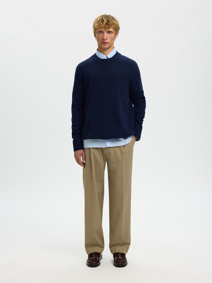 SELECTED HOMME Navy Wool Crew Neck Knit