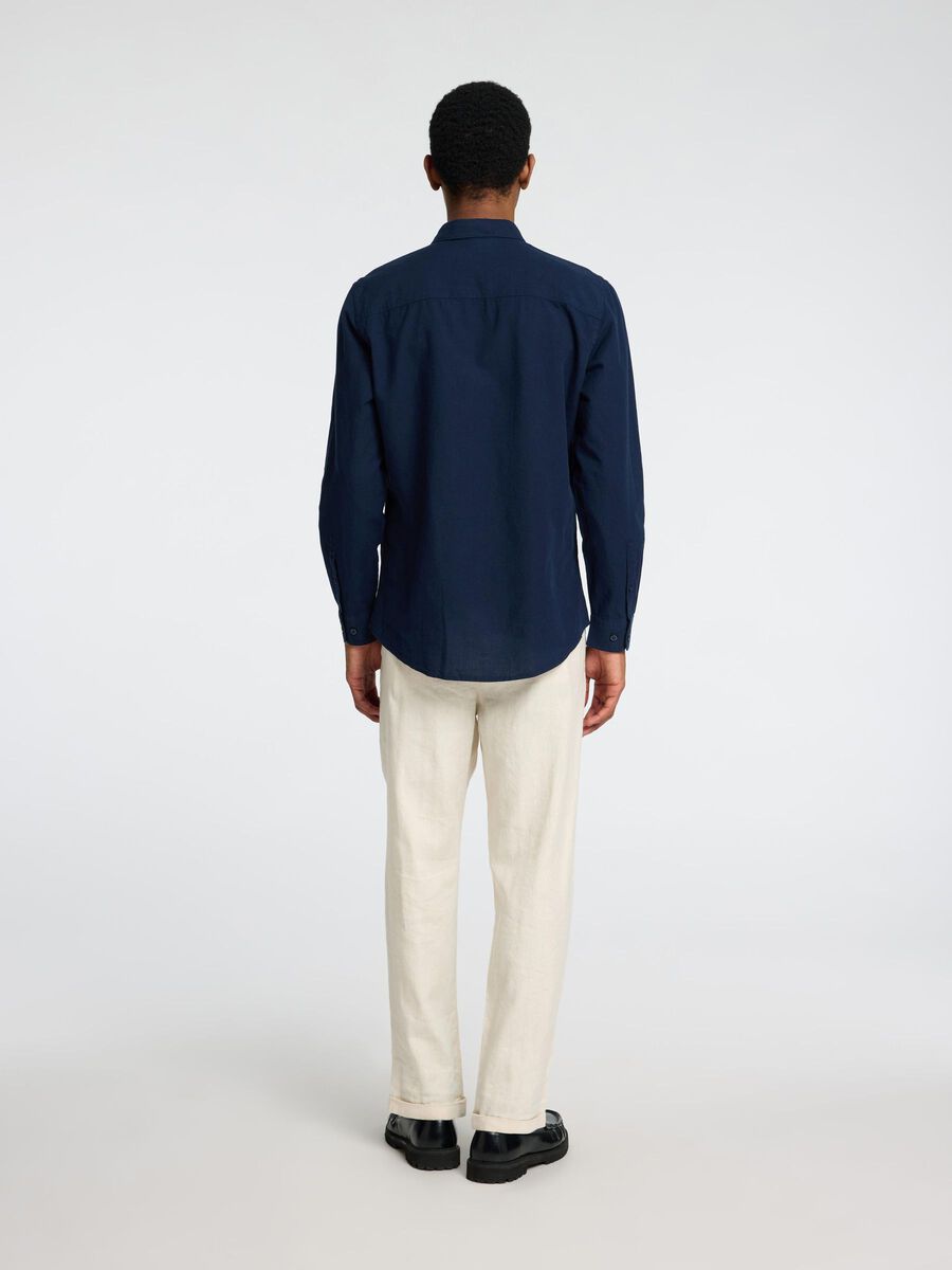 SELECTED HOMME Long Sleeve Linen Shirt NAVY