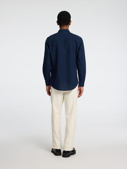 SELECTED HOMME Long Sleeve Linen Shirt NAVY
