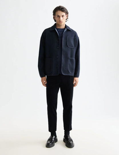 SCOTCH AND SODA Wool Blend Overshirt NAVY