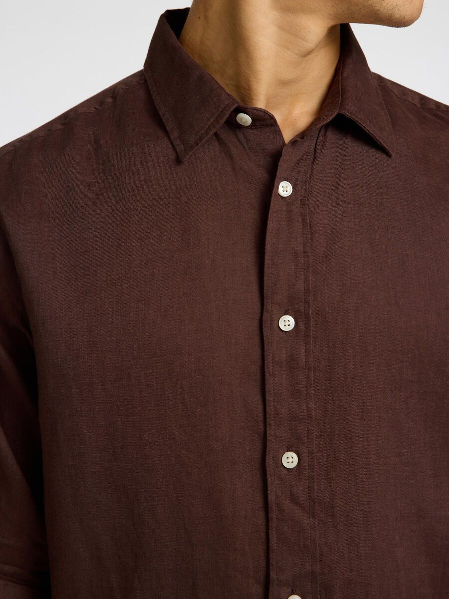 SELECTED HOMME Long Sleeve Linen Shirt BROWN