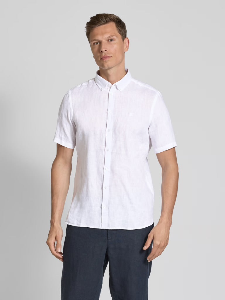 CASUAL FRIDAY Linen Short Sleeve Shirt WHITE